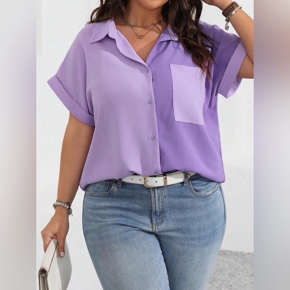 SHEIN Purple Color Block Button-Up Shirt